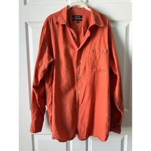 Vintage Murano Burnt Orange 100% Linen Button Down Shirt Mens Size XL Resortwear